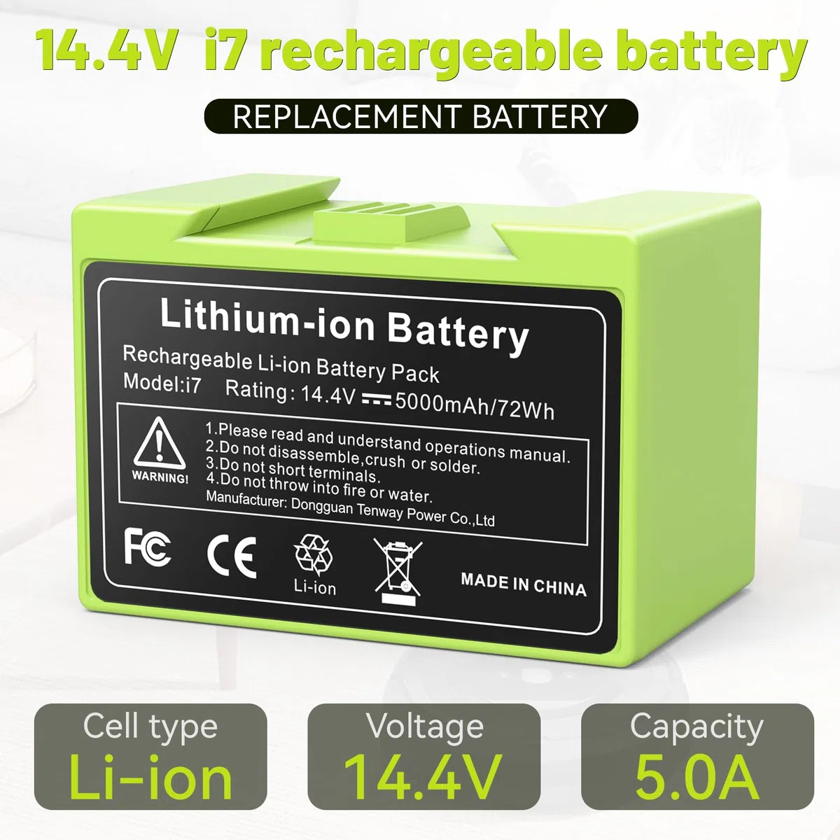 Batteria di ricambio da 5000mAh 14,4V per Roomba i7, ASUNCELL per iRobot Roomba e i Serie i7/i7+ i4/i4+ i3/i3+ e5 e6 i7158 i7550 i755020 7150 750 agli ioni di litio
