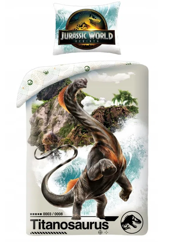 Halantex Jurassic World - Parure da letto per bambini, copripiumino 140 x 200 cm + federa coordinata, 100% poliestere microfibra, design Titanosaurus