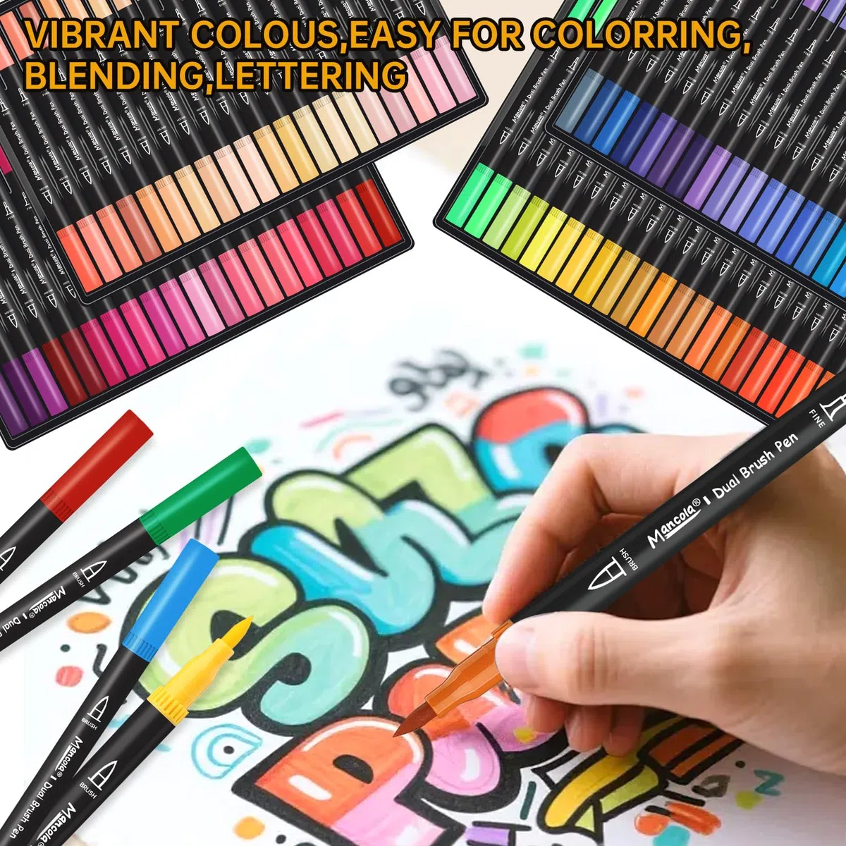mancola 140 Colori Pennarelli Punta Fine per Acquerello, Pennarelli Doppia Punta per Adulti Brush Pen Lettering per Colorare, Disegnare Journaling e Calligrafia, Disegno, Pittura