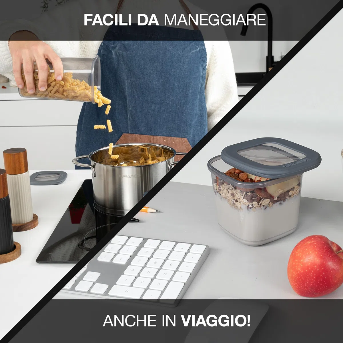 Moritz & Moritz Set di 12 barattoli con coperchio ermetici - Alimentare per la conservazione degli alimenti - Contenitori ermetici e impilabili - Set di barattoli per la conservazione in cucina