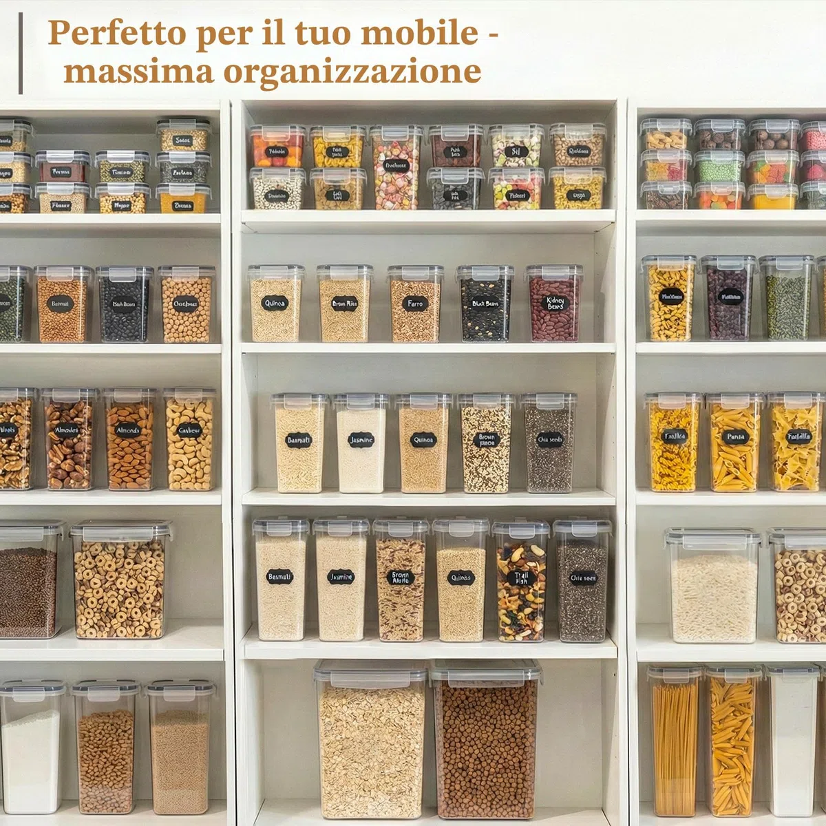 GoMaihe 8 contenitori alimentari da cucina, con chiusura ermetica, in plastica sigillata con coperchio, per conservare cereali, pasta, farina, cibo per animali domestici