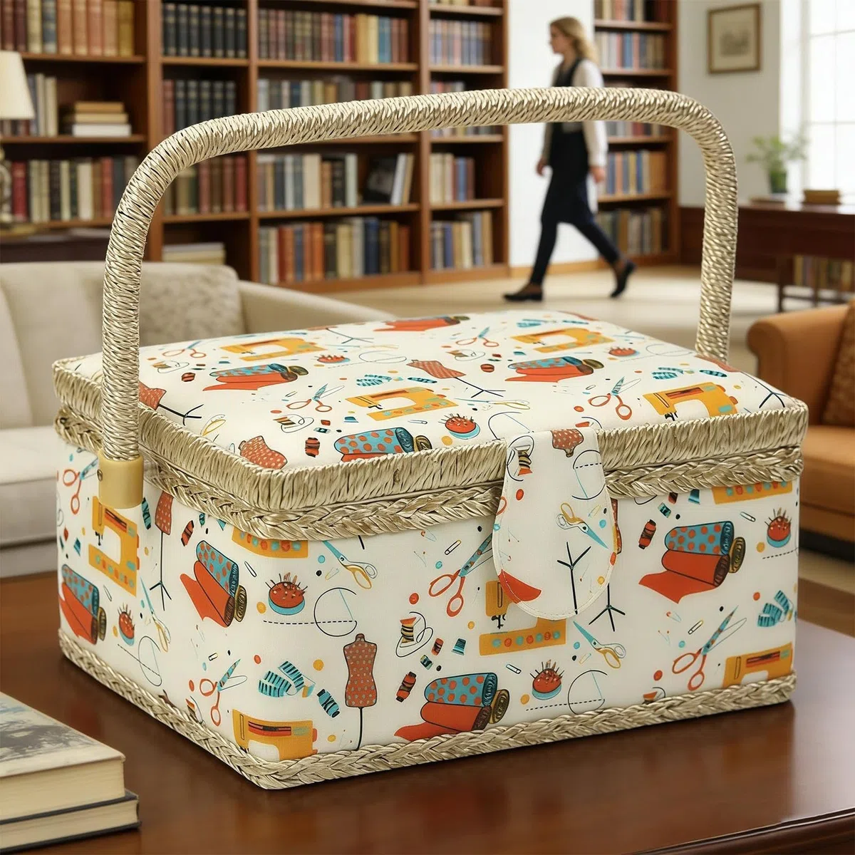 Cesto portaoggetti per kit da cucito, grande organizer da cucito con vassoio rimovibile, contenitore per oggetti artigianali, design strutturato, contenitore per accessori, uso domestico e da viaggio
