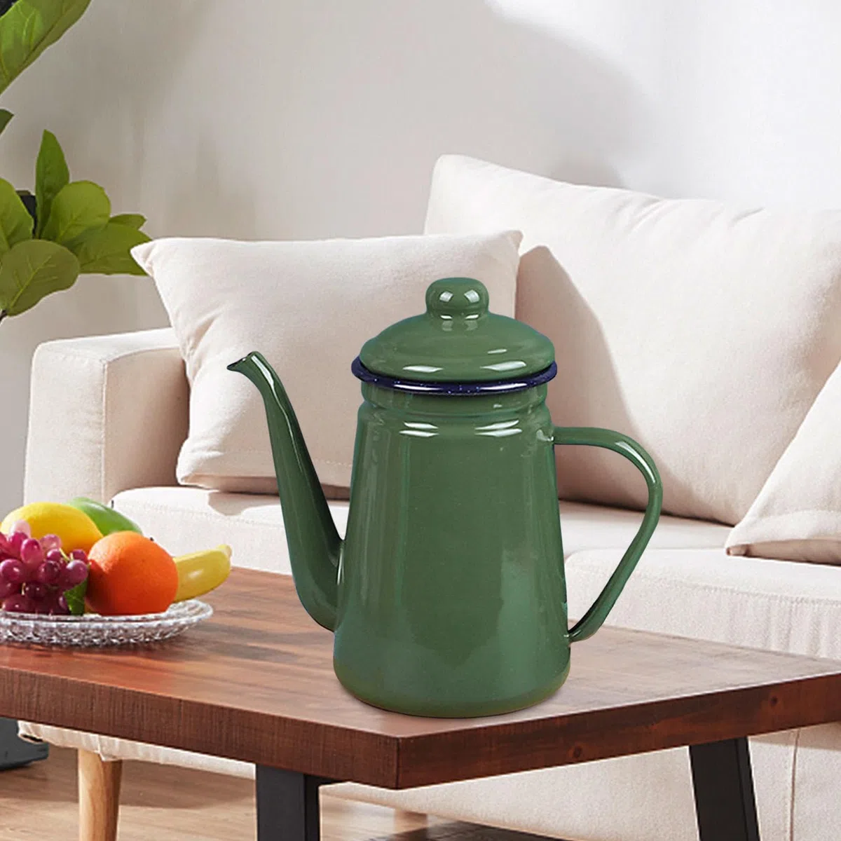 perfk Bollitore per l'acqua con caffettiera Smaltata, scaldalatte, bollitore per caffè da 1,1 Litri, teiera da Piano Cottura per Cucina, casa, Esterno, Verde