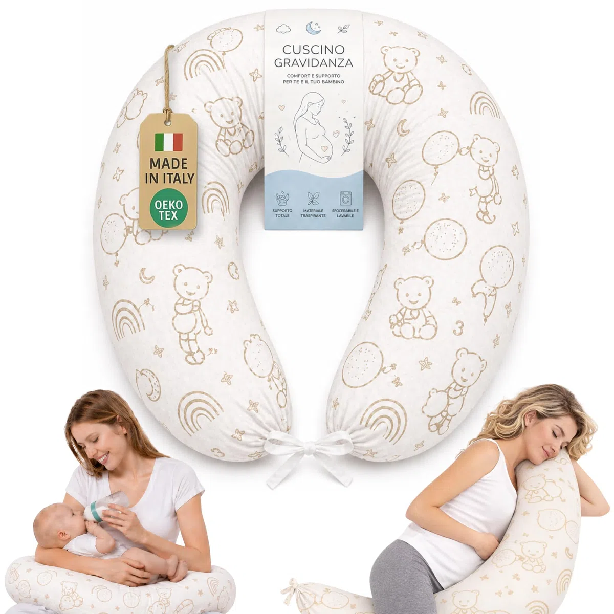 The Double Twenty Cuscino Gravidanza e Allattamento in Fiocco di Memory Foam – Federa Ipoallergenica Sfoderabile – Supporto Ergonomico per Dormire Meglio OEKO-TEX e Made in Italy