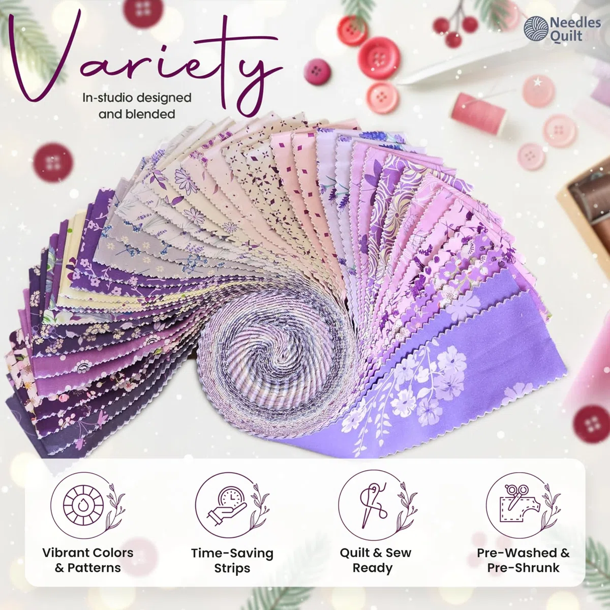 Jelly Roll Fabrics for Quilting Clearance 40 Strip 2.5" x 44" | Cotton Strips Bundles – Perfect Quilting Fabric for Sewing, Precut Quilt Projects, and DIY Crafts (Amethyst Garden)