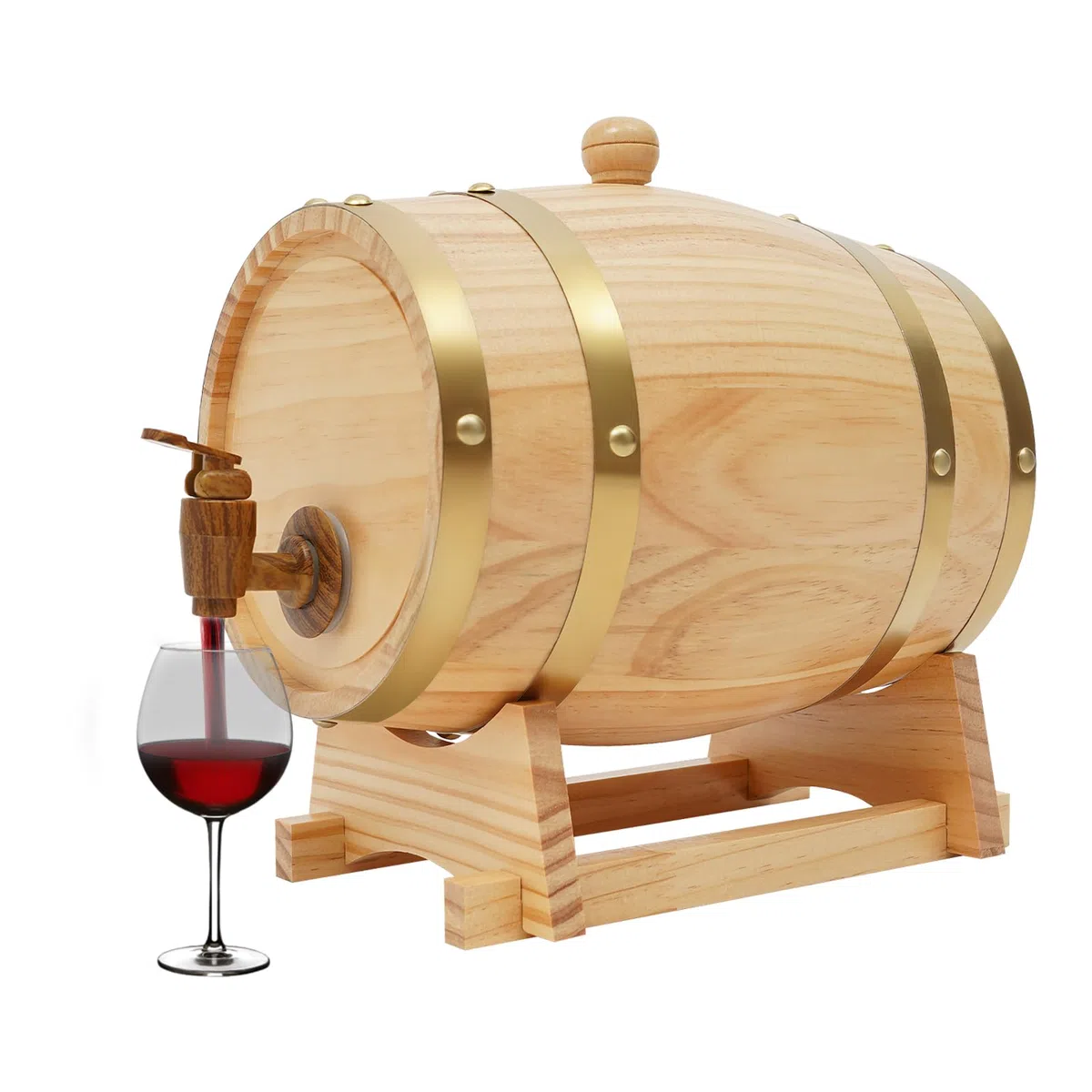 MINRS Botte in legno di quercia, 3 l, per whisky in legno di quercia, con tappo e rubinetto per vino e liquori, decorazione in legno originale
