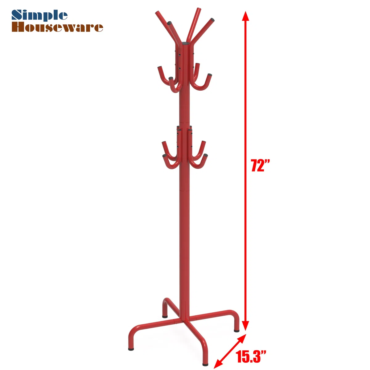 Simple Houseware Appendiabiti in piedi e cappelli, 12 ganci rossi