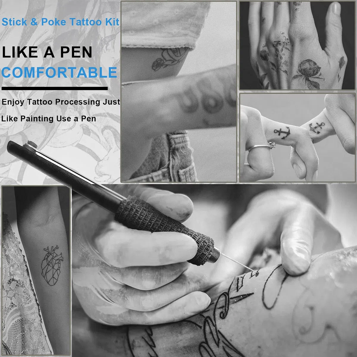 Moricher stick and poke avec encre - hand poke n stick kit DIY practice kit avec aiguille pour débutants kit complet
