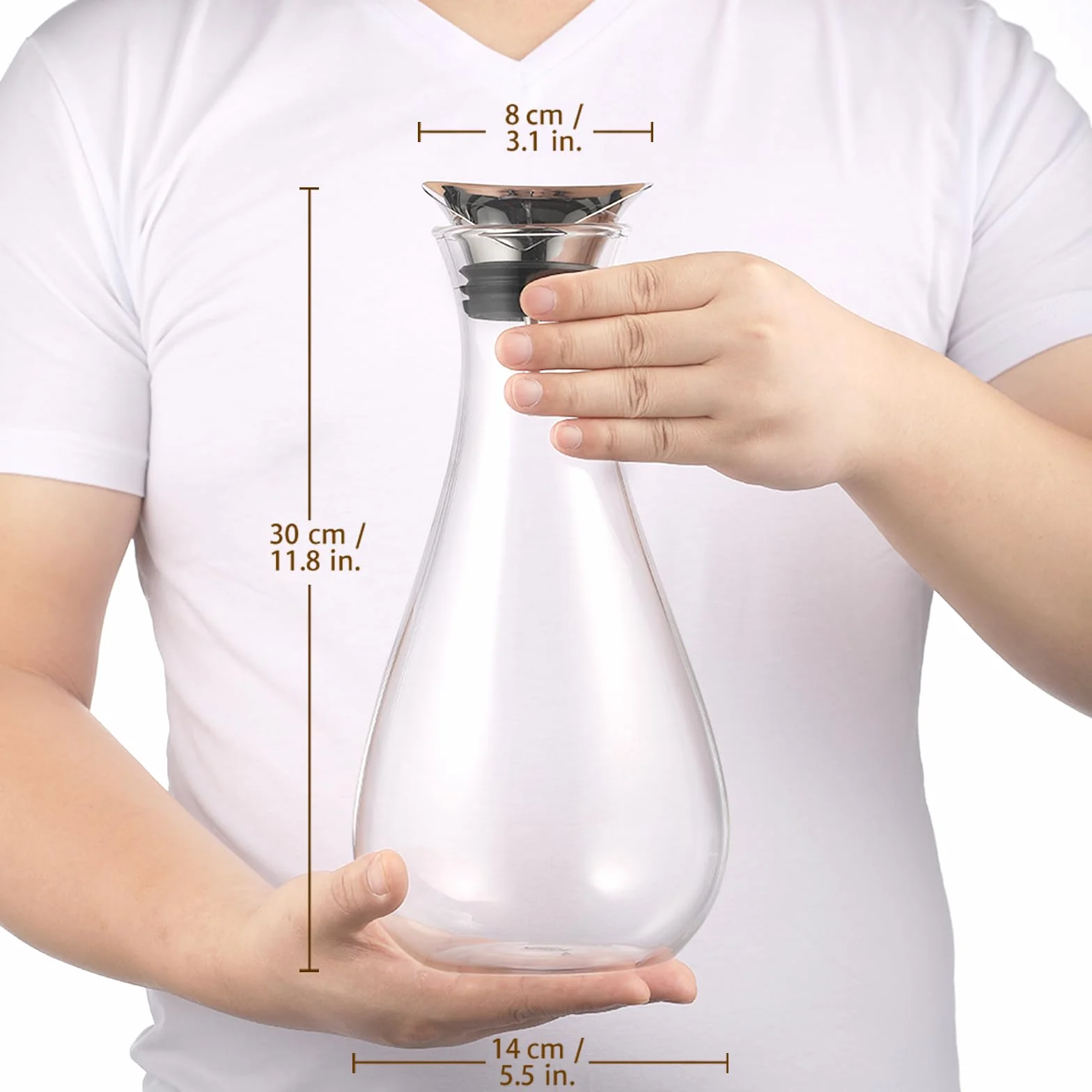 ecooe Caraffa in vetro da 1,8 l, caraffa in vetro con coperchio in acciaio inox, brocca per acqua, succhi di frutta, bevande, brocca in vetro per acqua calda e fredda, bevande fatte in casa, tè freddo