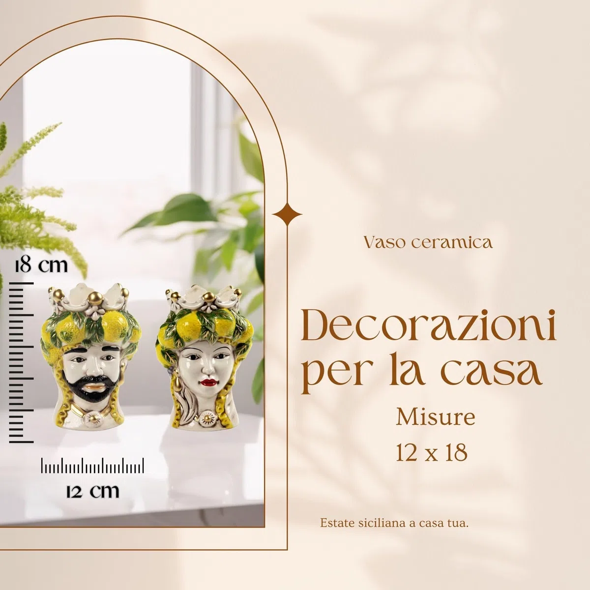 Teste di Moro Coppia Re e Regina Caltagirone, Stile Ceramiche Siciliane, Vaso Testa di Moro in Ceramica 12x18 cm