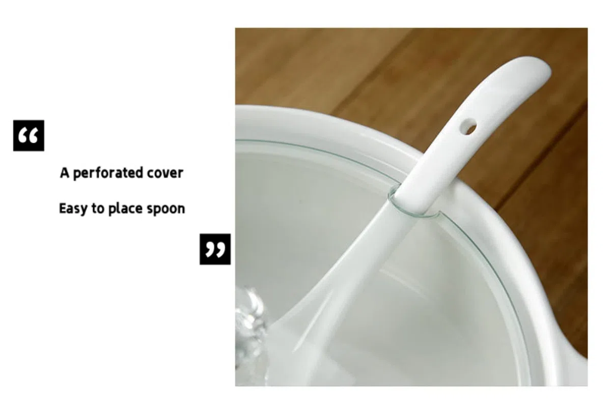 Tureen da zuppa con coperchio e mestolo, set da 2 l, in ceramica con coperchio in vetro, ciotole da zuppa con doppio manico, porcellana, bianco, adatto al microonde e lavastoviglie