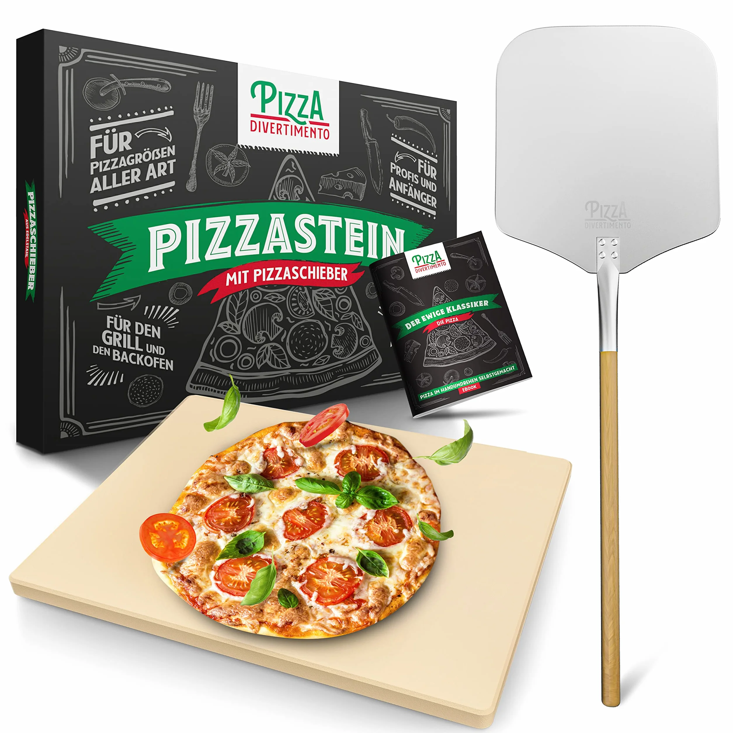 Pizza Divertimento Pietra refrattaria per pizza da forno - Con pala per pizza - Pietre di cordierite - Base croccante e condimento gustoso