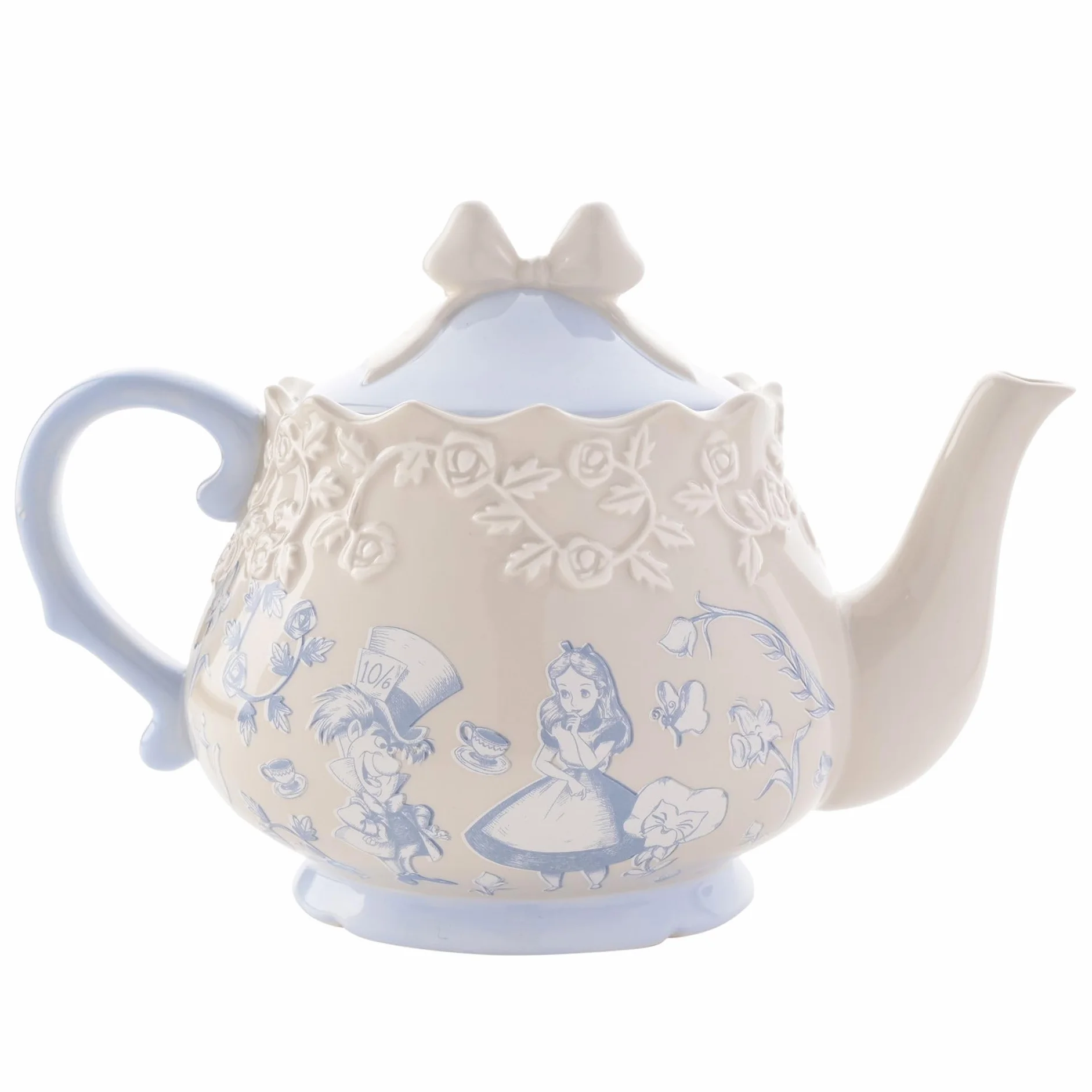 Disney - Alice nel paese delle meraviglie, teiera in ceramica motivo Alice, Cappellaio matto e rose, decorazione per feste in giardino, ospitare, servire e cenare. Altezza: