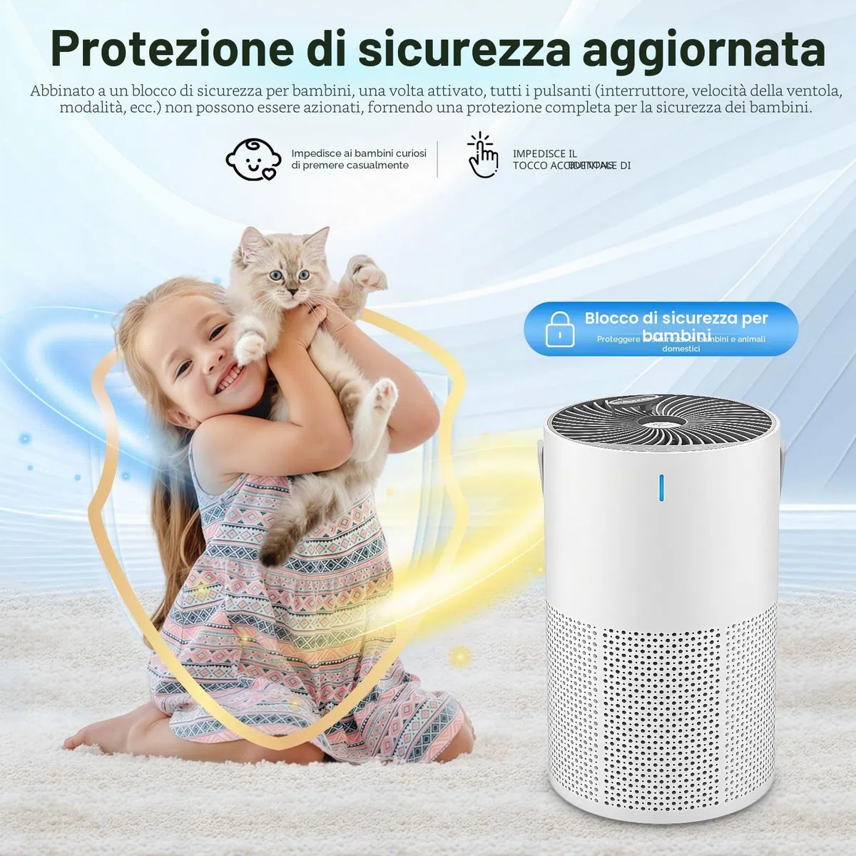 Purificatore d'Aria con Filtro HEPA,Depuratore aria,Purificatore aria,Air purifier,Sensore Intelligente,con Spugna Aromatica,Purificatore d'Aria per Allergie,per Camera Letto,Bagno,Soggiorno