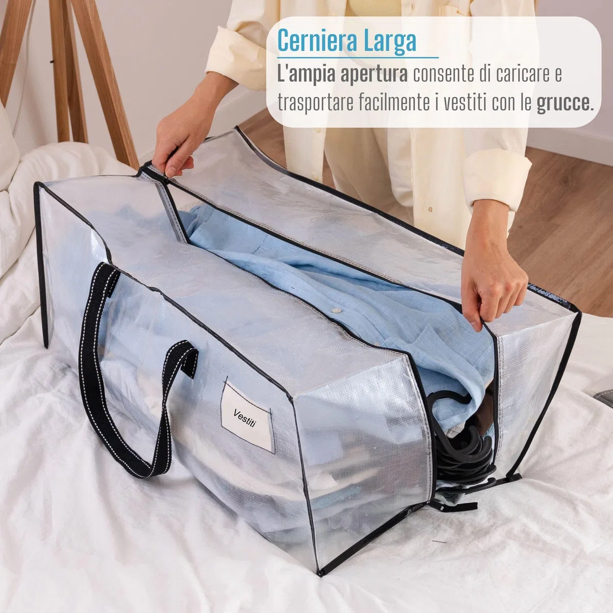 VENO 4 pezzi 87L Borse da trasloco grandi con manici e cerniere resistenti, Scatoloni per trasloco, borsa di stoccaggio dei vestiti Sacchi da biancheria per traslochi, viaggi (Trasparente, Set da 4)