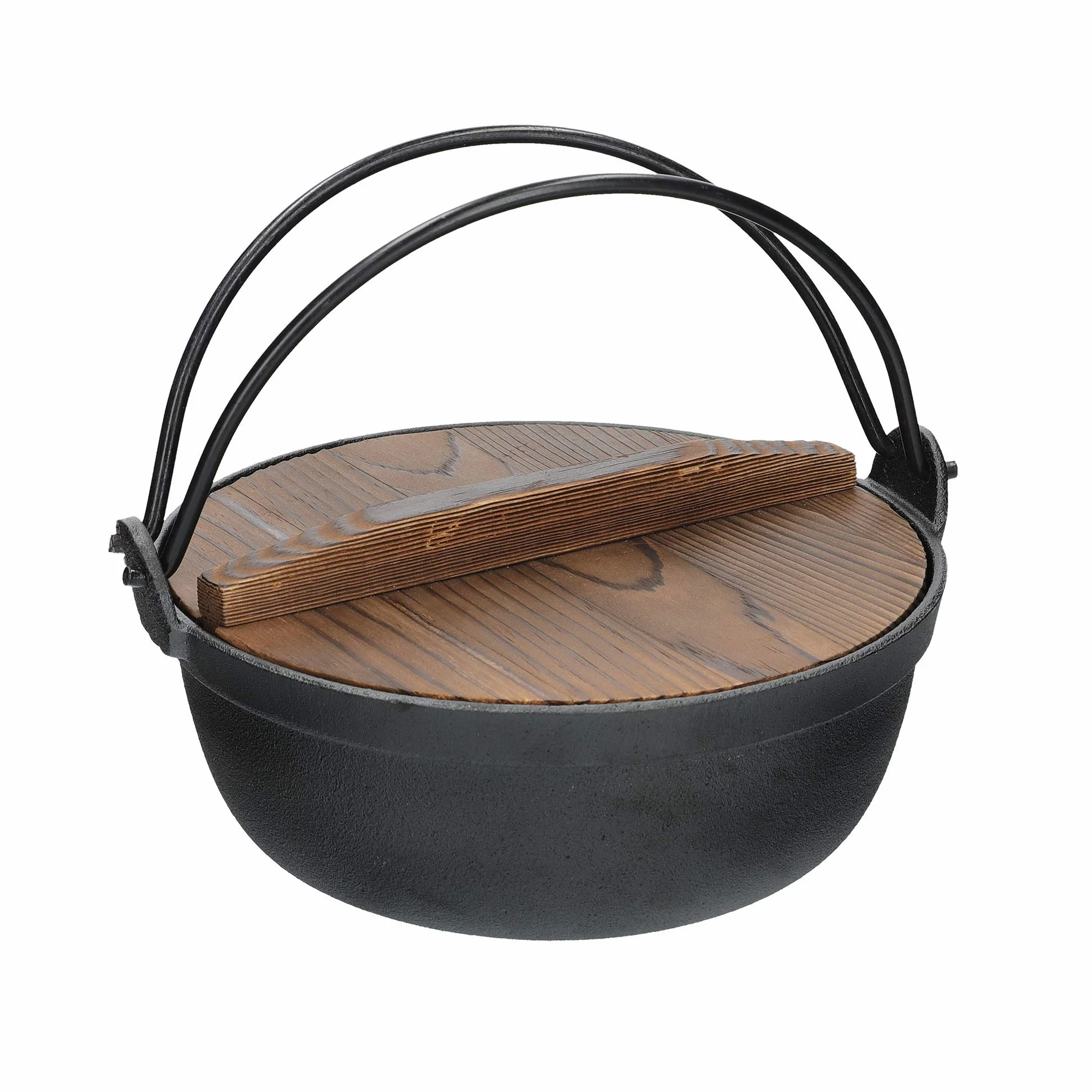 KitchenCraft World of Flavours Pentola Giapponese in Ghisa con Coperchio in Legno, Colore Nero, 21 x 21 x 10 cm, Capacità 1,5 Litri