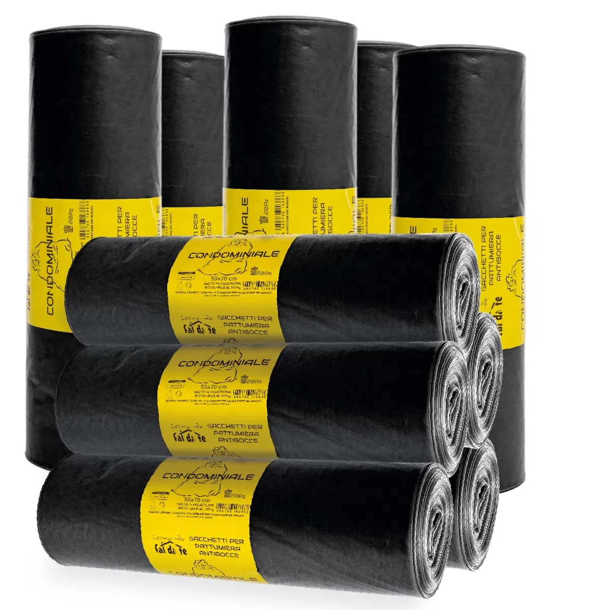 Leonardo Fai Da Te - Grandi sacchi spazzatura 55x70, 200 sacchetti, sacchi neri resistenti - 100% plastica riciclabile, 100% Made in Italy
