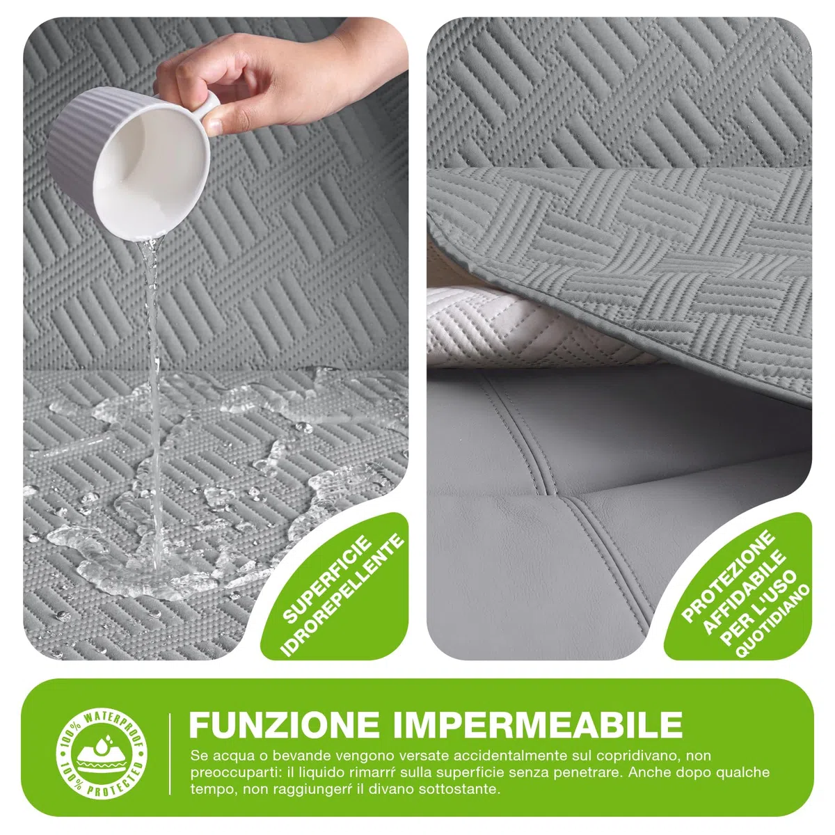 KinCam Copridivano 1 Posti Con Braccioli, Antiscivolo Tasca Copripoltrona Reclinabile, Copridivano Lavabile con Tasche Laterali e Fasce Elastiche Grigio Chiaro