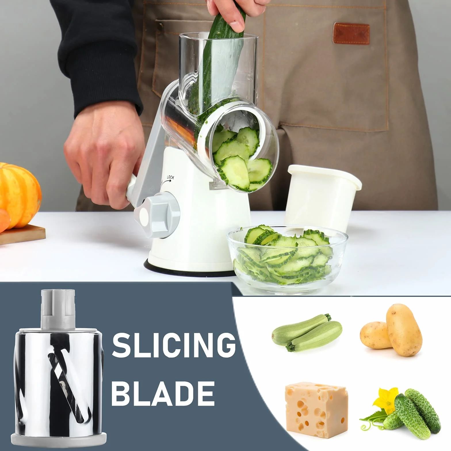 Affetta Verdure Manuale Tagliaverdure Mandolina per Trita Verdure con 3 Lame per Affettare Tagliare e Grattugiare da Cucina Taglia Verdure Grattugia per Verdure Manuale Vegetable Slicer