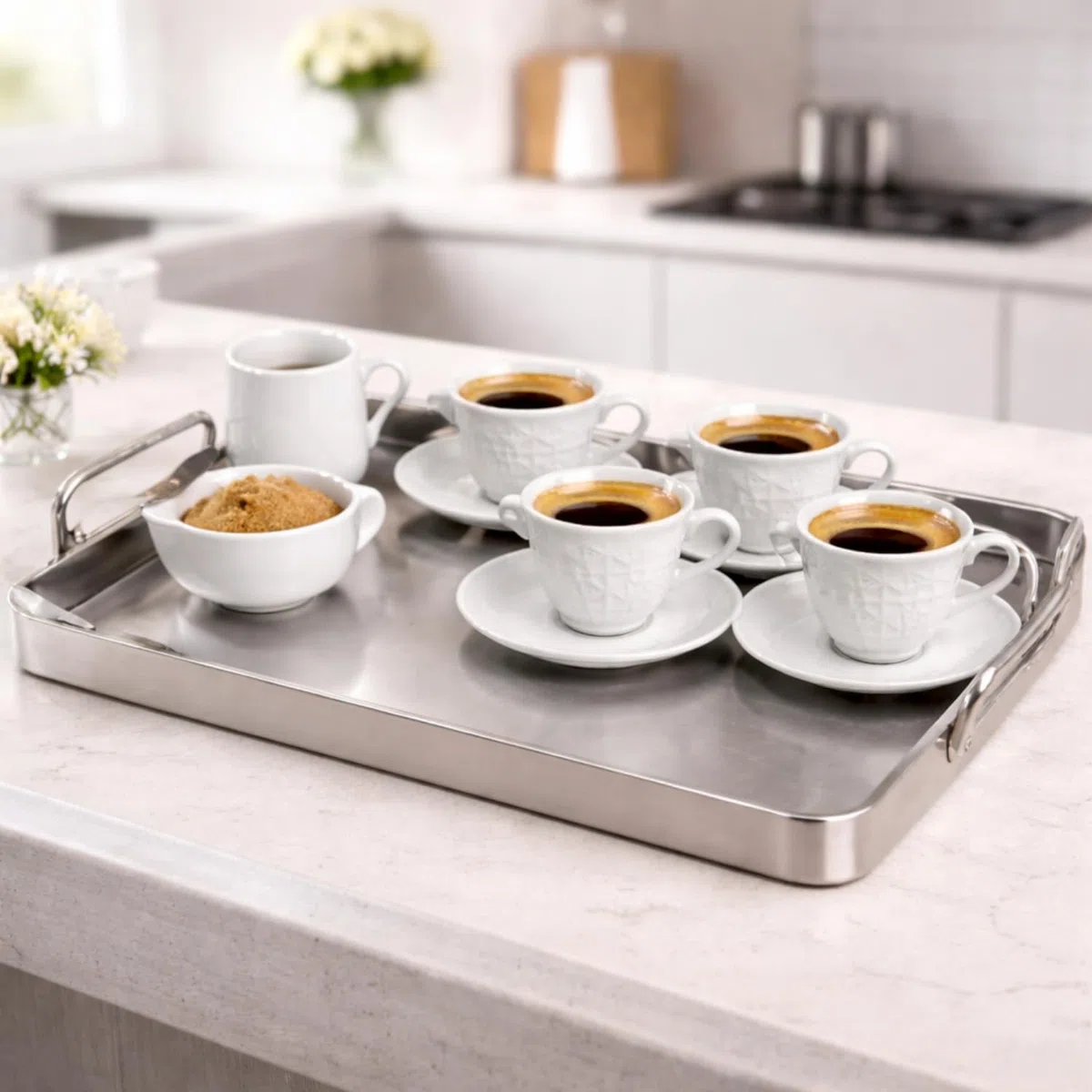 PALUPLUS Set 12 Tazzine Caffè con Piattino in Porcellana da 80 ml, Tazze da Espresso Bianche con decoro e manico, Lavabili in Lavastoviglie, adatte per Microonde -670F