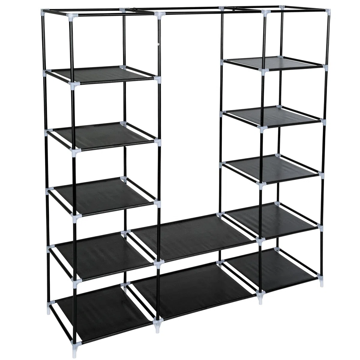 TecTake Armadio guardaroba pieghevole cabina in tessuto e asta appendiabiti | 12 scomparti | 150 x 175 x 45 cm | -disponibile in diversi colori- (Nero | no. 402528)