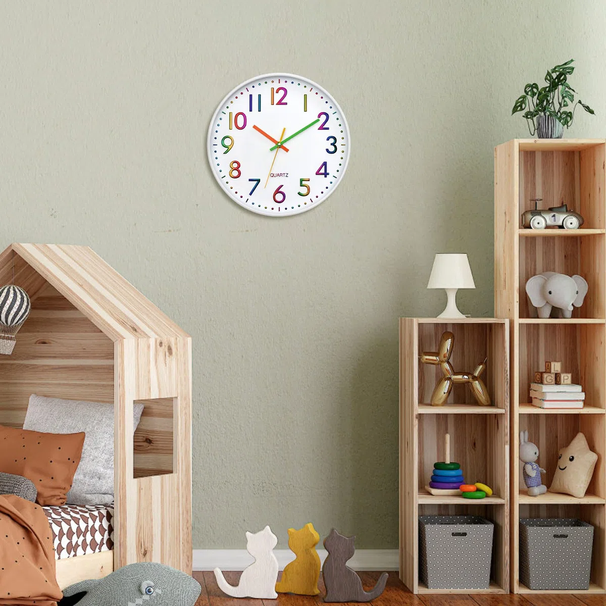 Orologio da Parete per Bambini Orologio per la Camera da Letto, Adatto per la Scuola Quadrante Arcobaleno 30 cm