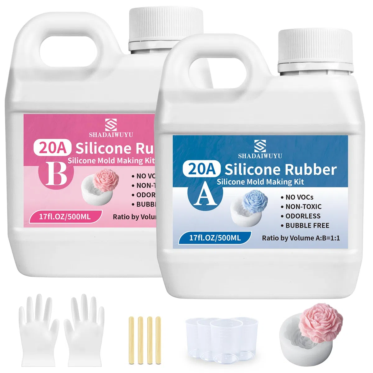 Silicone per Stampi 20A,1,25KG Trasparente Silicone Liquido Mescolamento 1:1 Rapida Cura Gomma Siliconica per Stampi,DIY Sapone Artigianale,Candele,Stampi per Resina