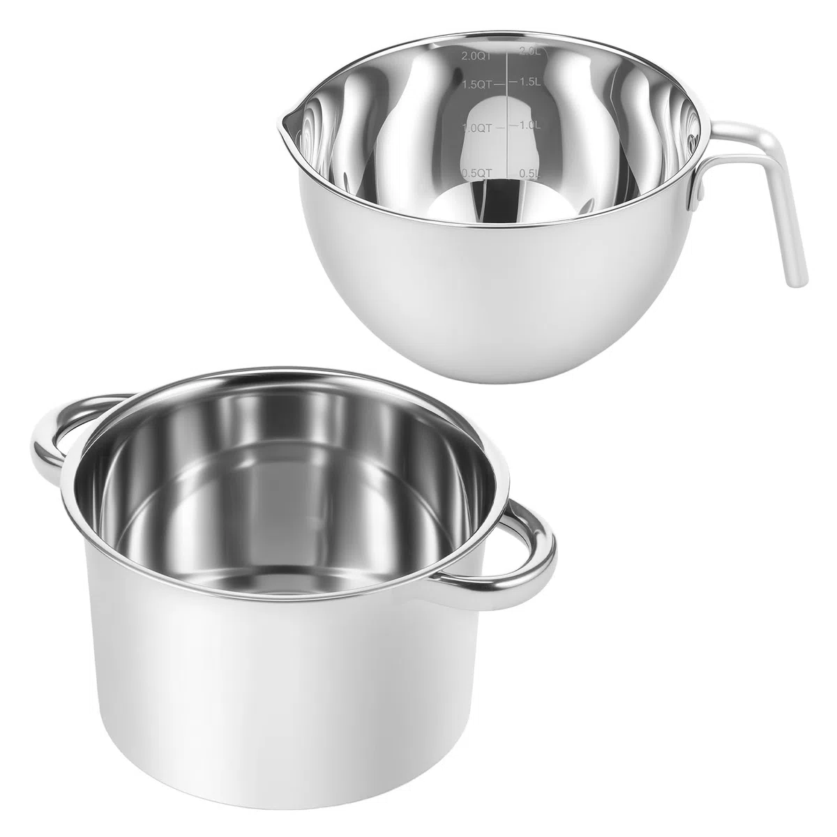 Pentola per bagnomaria, in acciaio inox, 2,5 l, per bagnomaria e 1,8 l, con manico, in acciaio inox 304