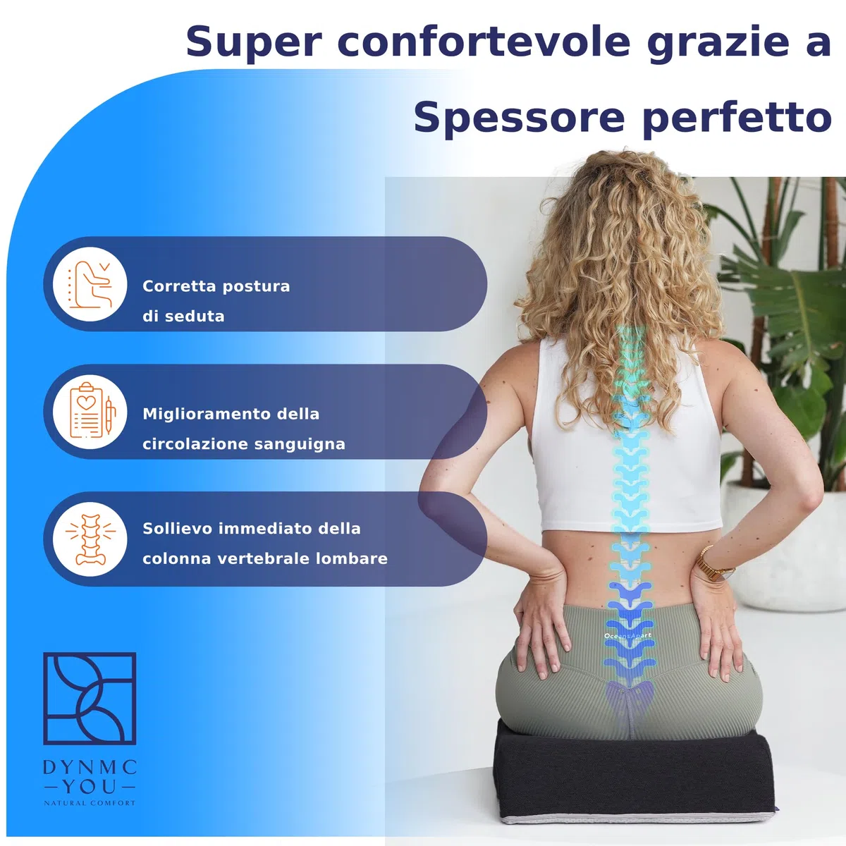 DYNMC you Comodo Cuscino Rialzo per Sedia Adulti – Rivestimento OEKO-TEX – Spessore 13 cm – Mantiene la Forma – Cuscino per Poltrona, Ufficio o Auto – Seduta Premium Nero