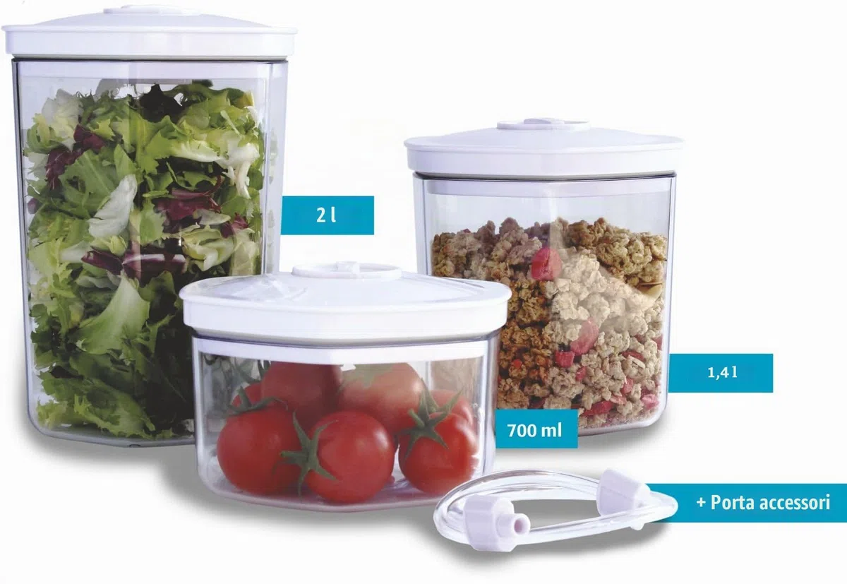 Maxxo Set di 3 Contenitori Professionale 0,7/1,4/2l Scatole Universale Alimentare per Macchine Sottovuoto per alimenti sensibili alla pressione e liquidi