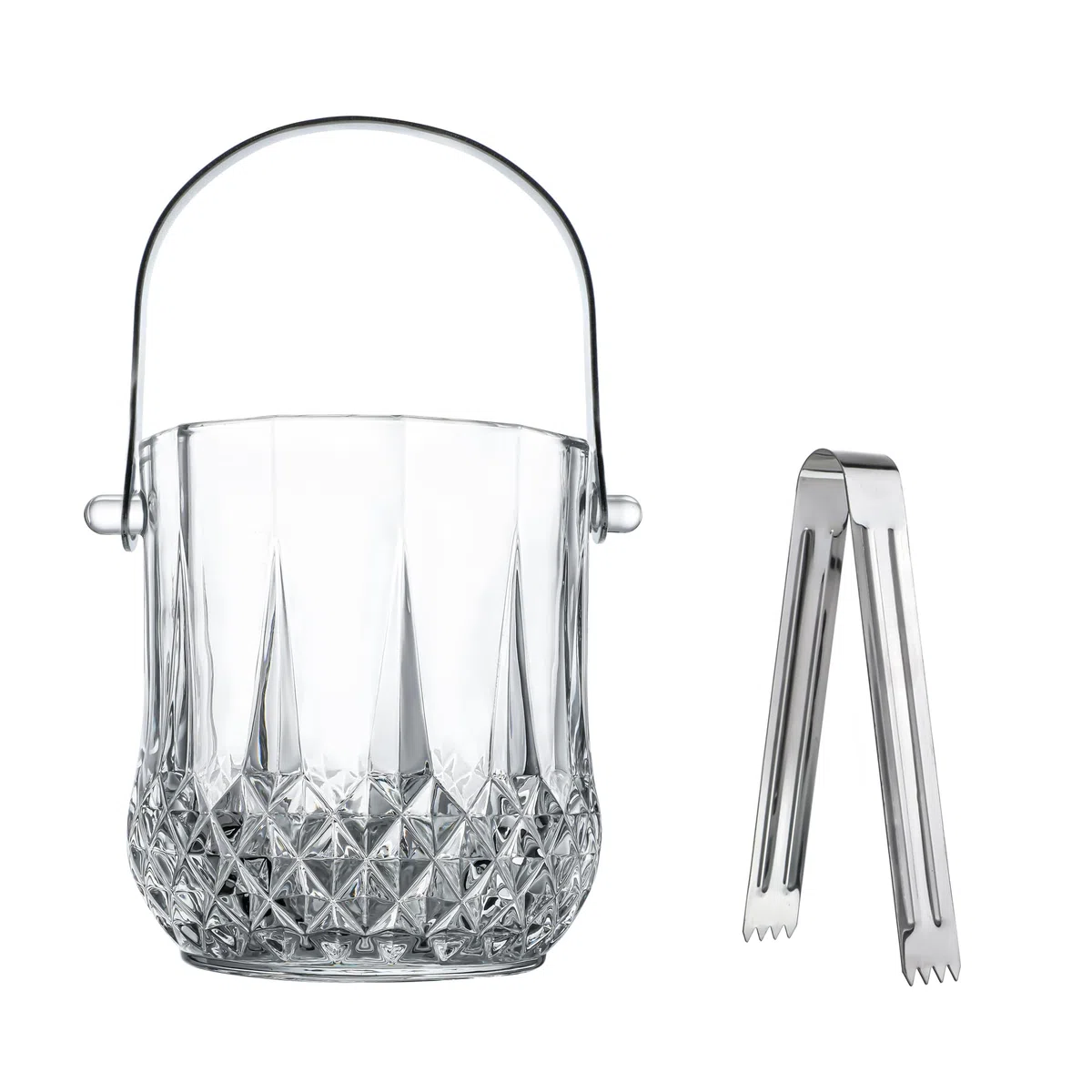 Secchiello del ghiaccio in vetro con manico e pinza per ghiaccio, con capacità di 37 once di ghiaccio, secchi trasparenti in cristallo per bar a casa, accessori per cocktail, vino, feste, secchiello