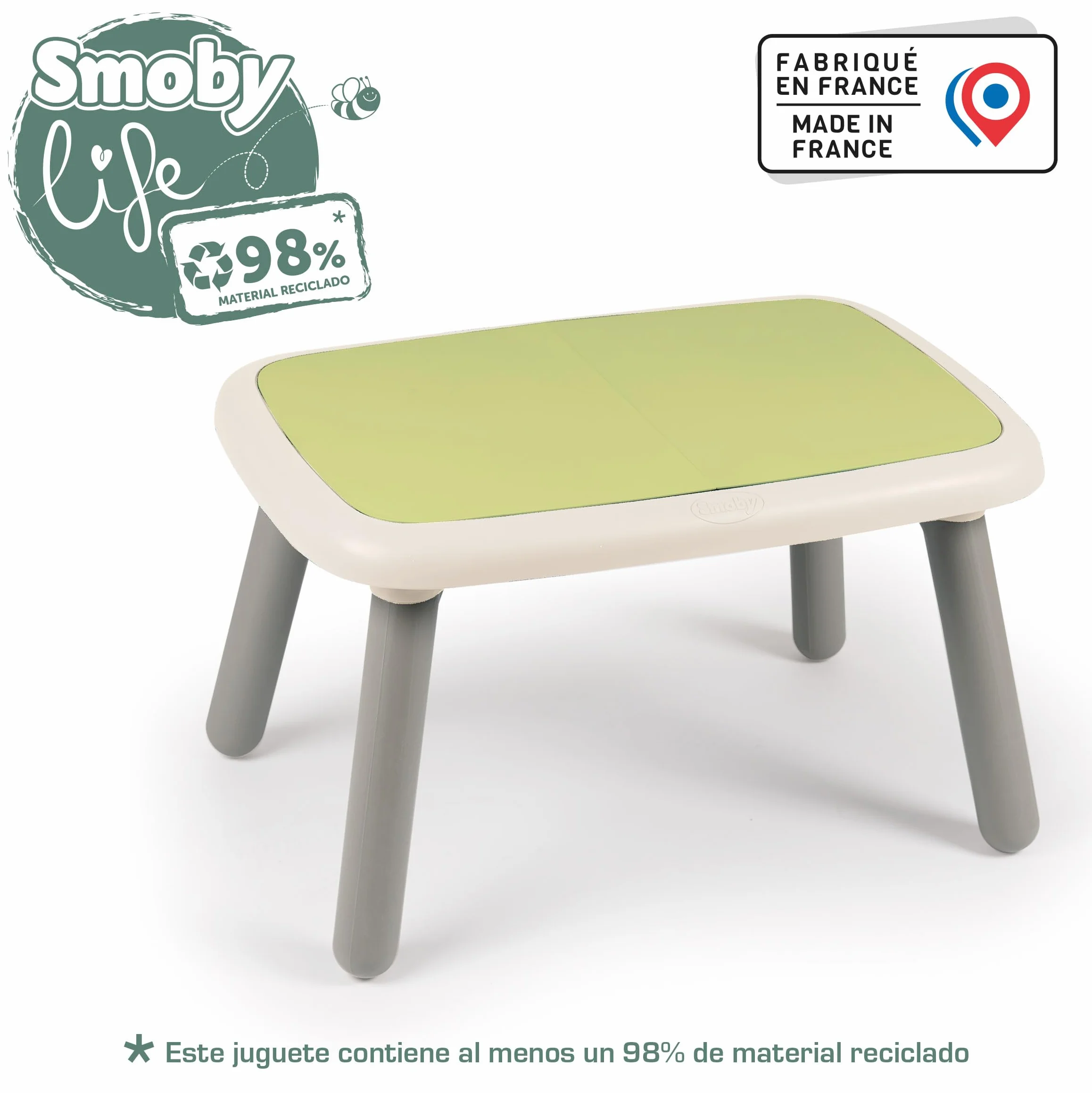 Smoby - Tavolo Life Kid, plastica riciclata, per bambini dai 18 mesi, colore biancoe verde, 7600880408