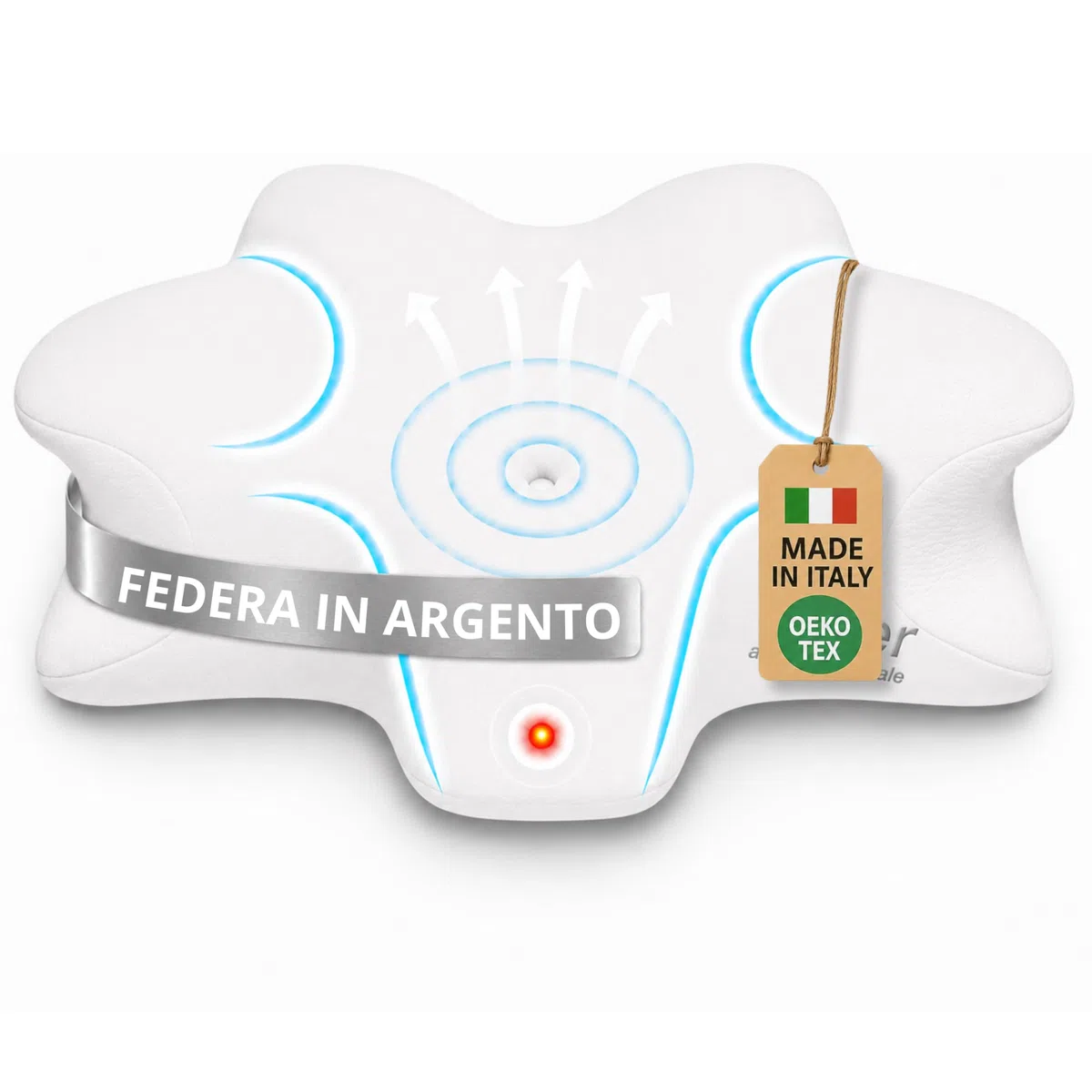 The Double Twenty Cuscino Cervicale per Dormire Ortopedico - Doppia Altezza 12,5/9cm Federa Lavabile in Silver Antibatterico - Cuscino Memory Foam Antirussamento a Farfalla - Made in Italy e Oeko Tex