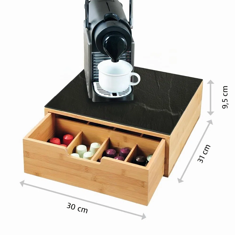 Kesper 58951 - Scatola con cassetto e 8 scomparti, contenitore per capsule di caffè, scatola da tè