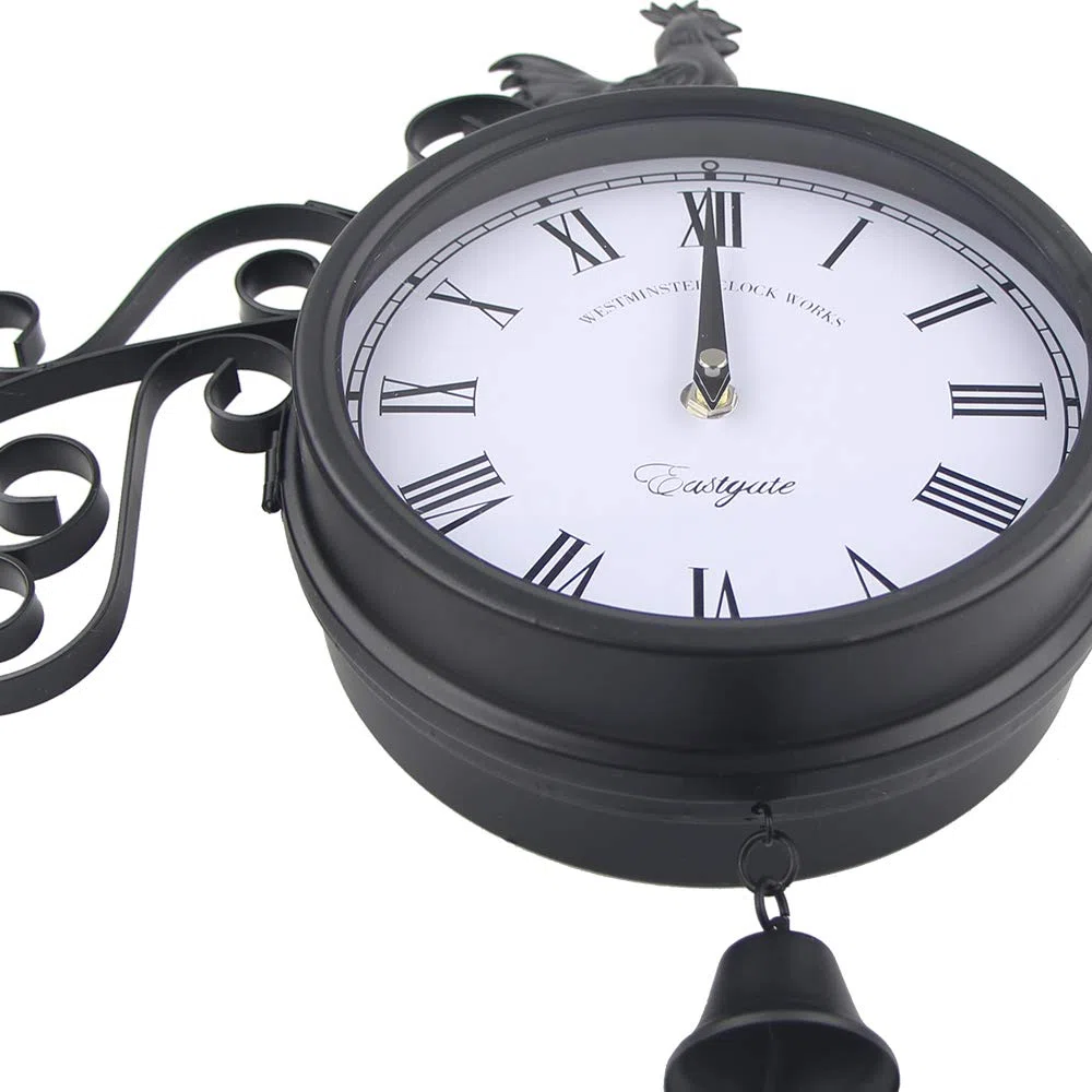 Timelike, orologio rotondo da parete in ferro battuto effetto antico, da appendere alla parete, con doppio lato, da appendere alla parete con scorrimento laterale, decorazione da parete (nero)