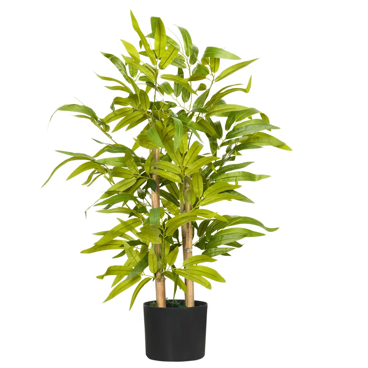 HOMCOM Pianta di Bambu Artificiale Alta 60 cm con Vaso in Cemento, Ø15x12.5 cm Pianta Finta in Poliestere e PP, Verde