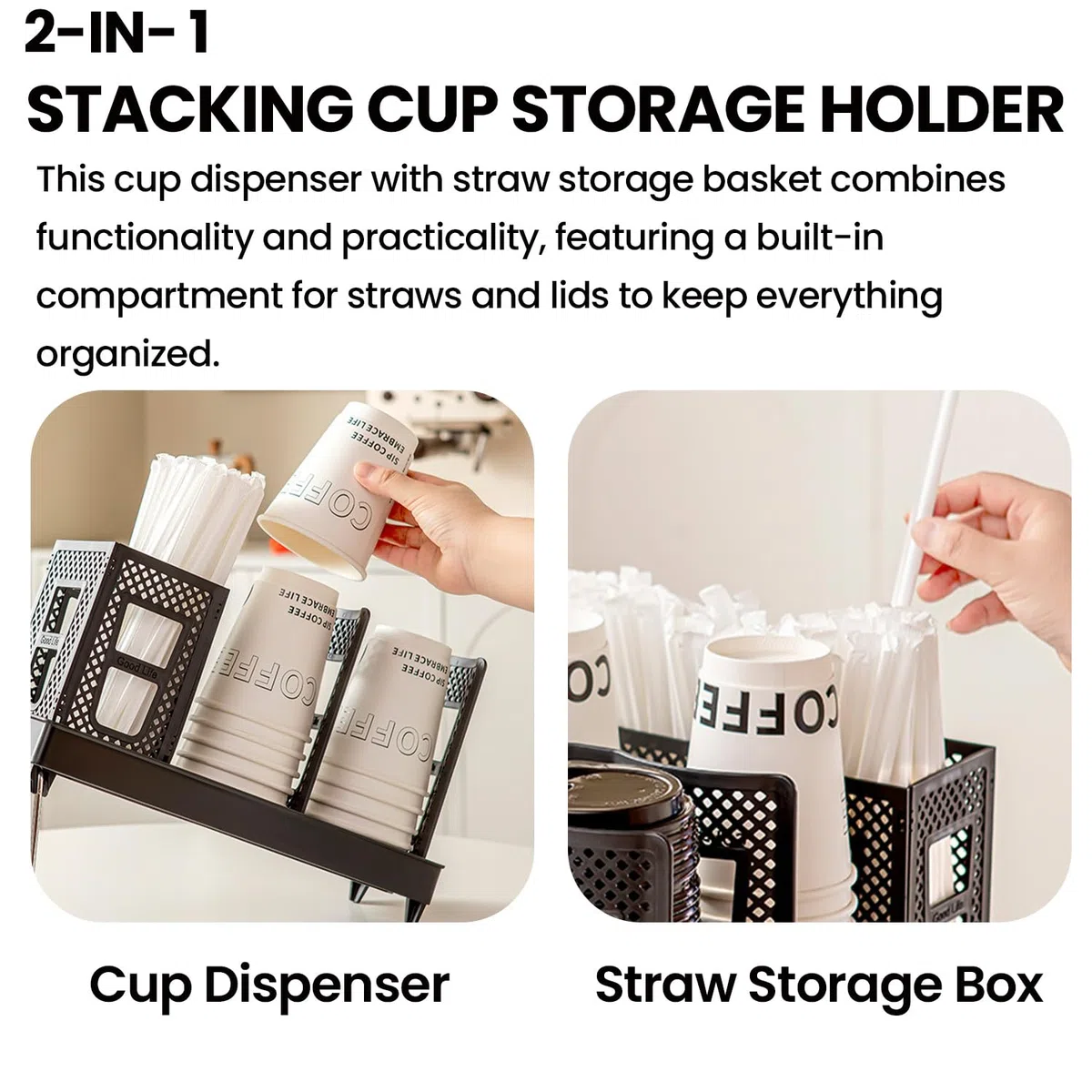 Organizer Angolo Bar per Casa e Ufficio Organizzatore Caffetteria per Bicchieri e Accessori Dispenser da Caffè per Bar Banconi e Sala Relax (Nero)