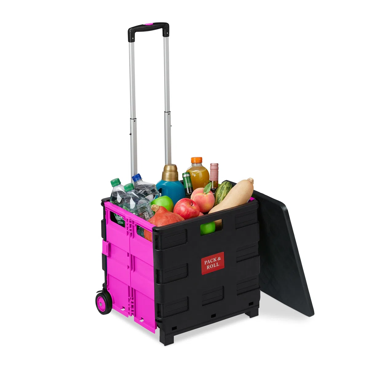 Relaxdays Carrello per la Spesa Pieghevole, 50 L e 35 kg Max. con Manico Telescopico, Trolley Portaspesa, Rosa Nero