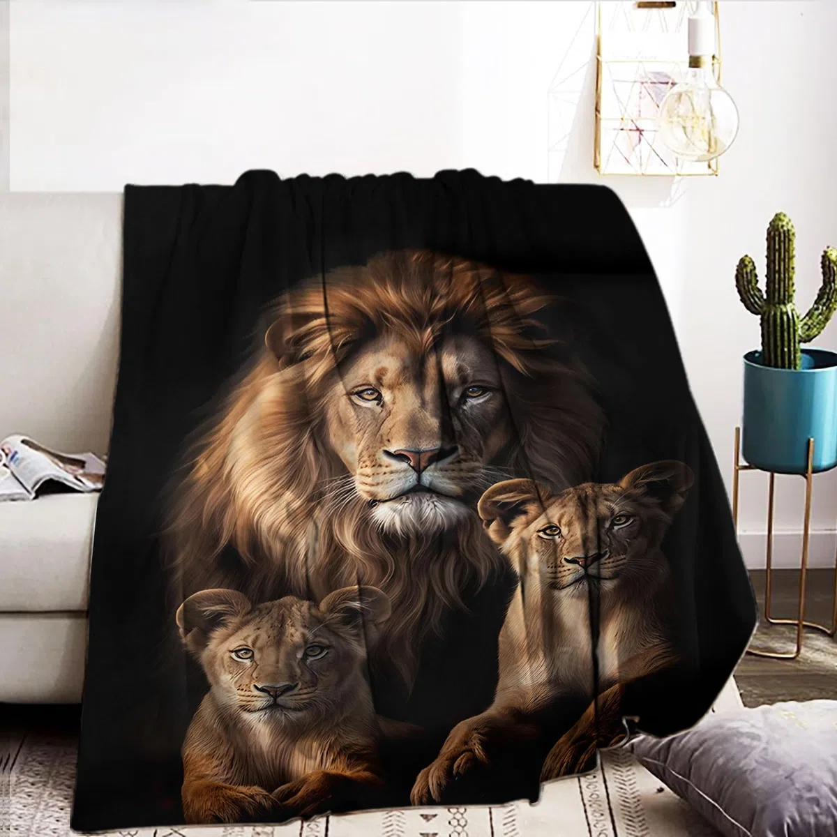 Coperta Leone 150x200cm, Coperta Leone Morbida con Motivo Animali Selvatici per la Casa, Coperta per Bambini, Idea Regalo per Divano e Divanetto (D, 150x200cm)
