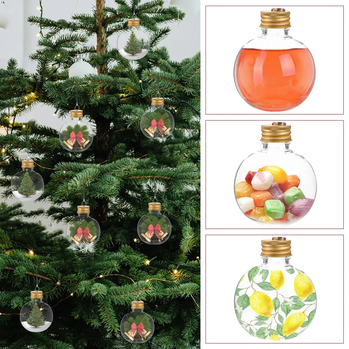 Operitacx 10 Bottiglie a Forma di Lampadina Dorata da 150 Ml per Decorazioni Natalizie, Ideali per Appendere Ornamenti, Confezioni Regalo E Conservazione di Bevande.