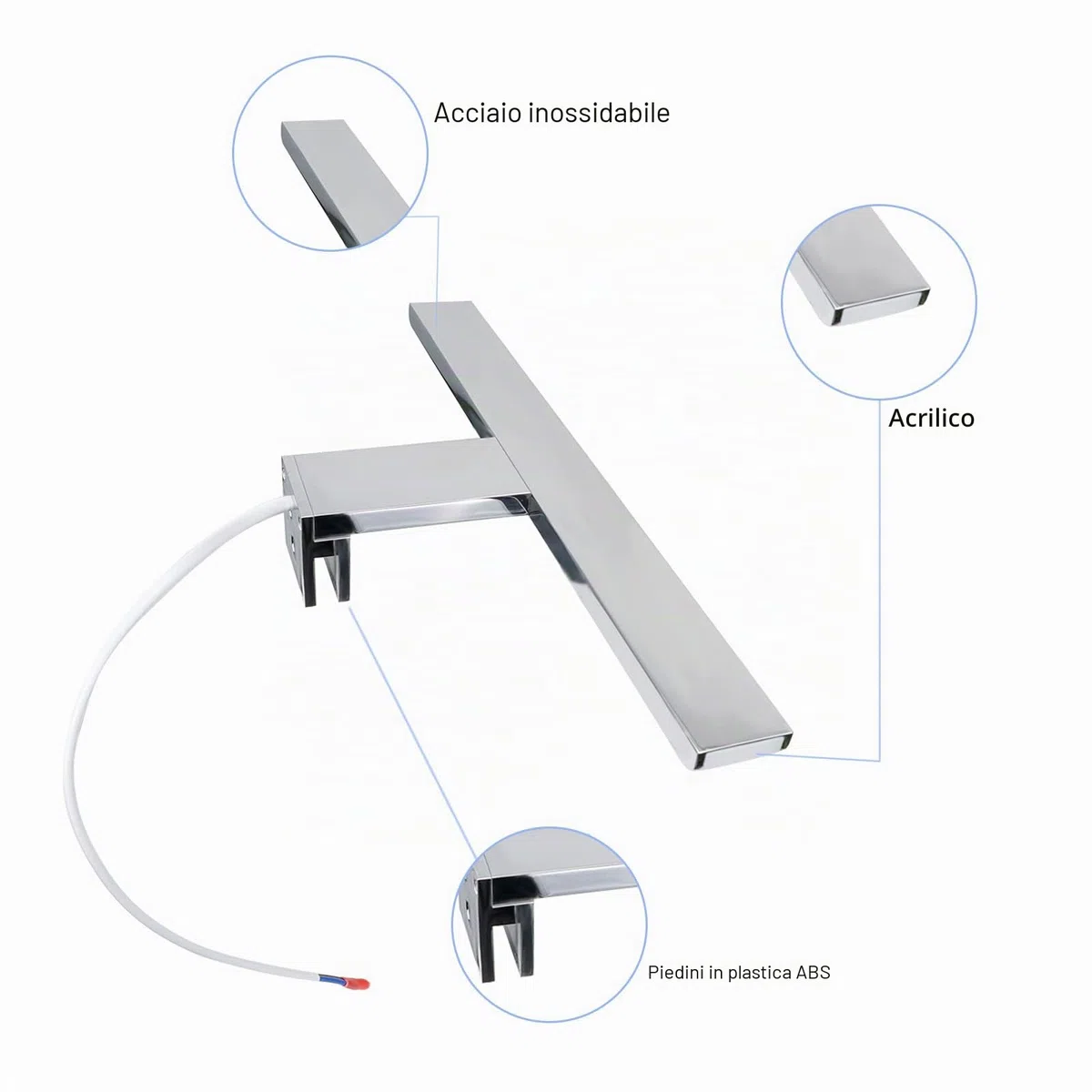 60 cm LED Specchio Luce 4000 K LED Specchio con Illuminazione Morsetto Illuminazione Bagno Lampada IP44 Specchio Illuminazione Netural [Classe energetica E] [Classe energetica E]
