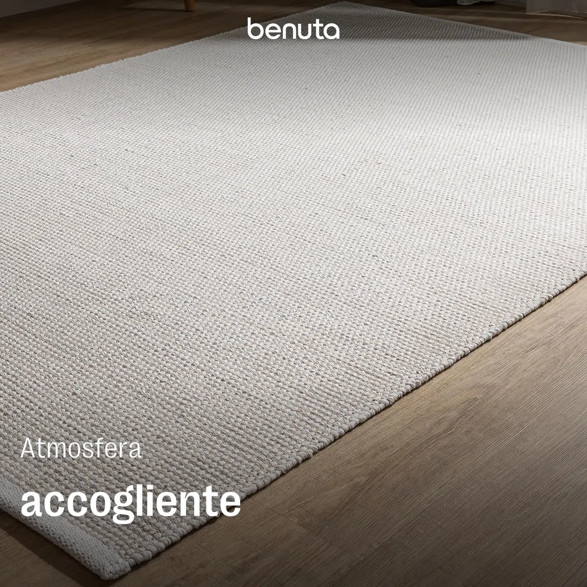 benuta Basic Tappeto cotone lavorato a mano Ron - Bianco 60x120 cm - 100% cotone - Design: Uni, Minimalista, Natural Living - Facile cura per salotto e stanza