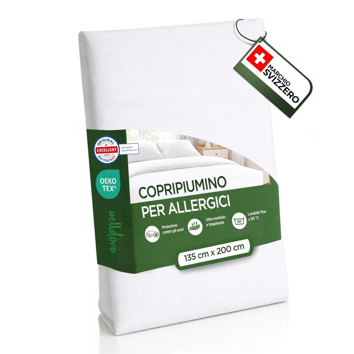 Welldora Copripiumino Antiacaro, Copri Piumino Testato contro Acari e Cimici dei Letti, Lenzuola Antiacaro Anallergiche (135x200cm)