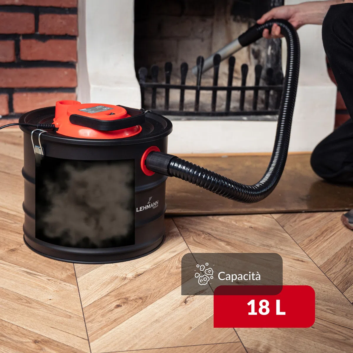 LEHMANN Bidone Aspiracenere senza Sacco 18L, 1200W, Robusto Serbatoio, Lavabile Filtro HEPA in Cestello Metallico, Funzione Soffiaggio, Aspirapolvere per Stufa a Pellet, Camino e Barbecue