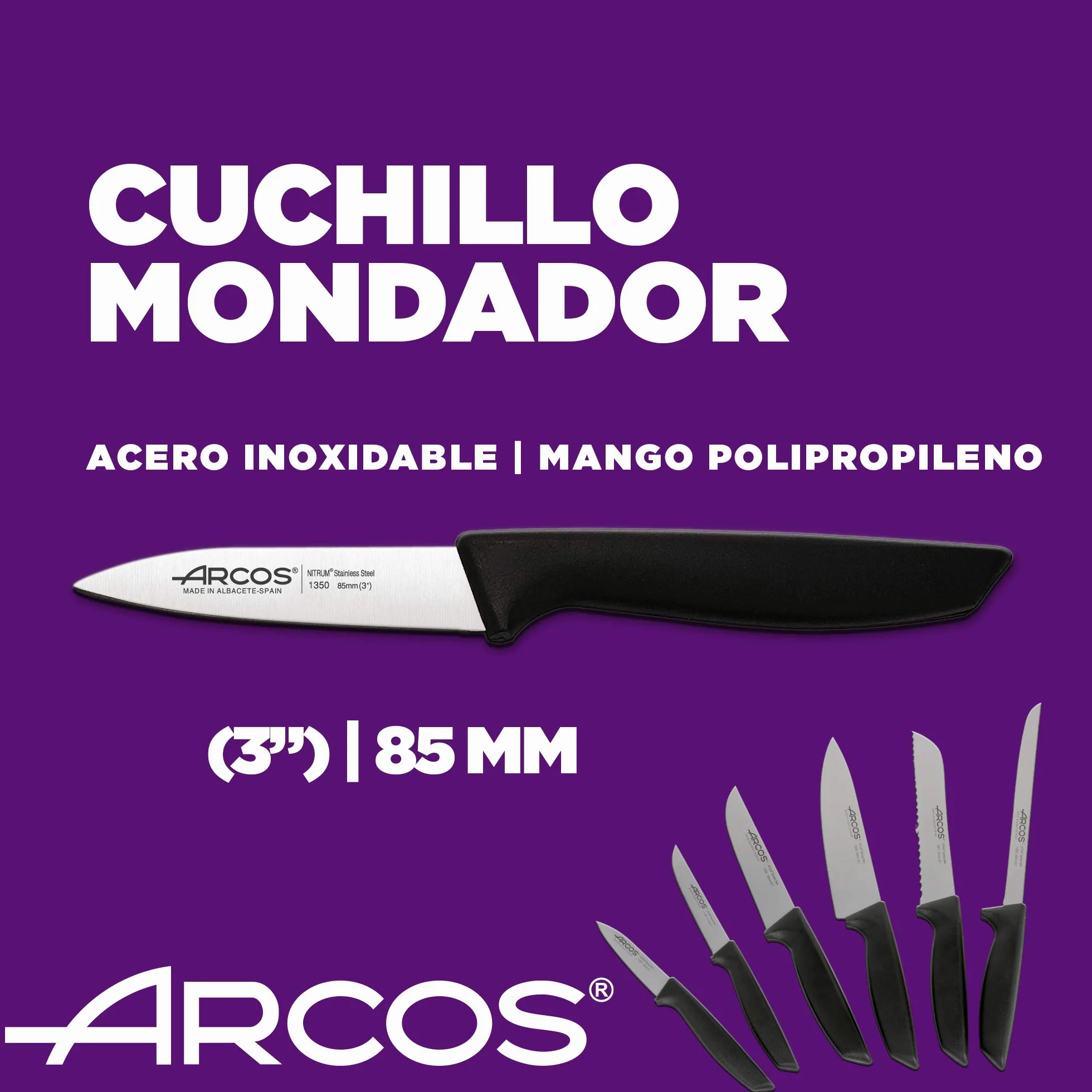 Arcos Set di coltelli da cucina professionali | coltelli da cucina professionali | 6 pezzi | coltelli in acciaio inox manico nero | utensili da cucina serie Nizza | lavabile in lavastoviglie