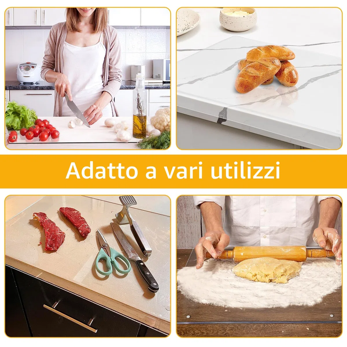 Tagliere Acrilico da 5 mm Con Bordo di Arresto, 45 cm x 40 cm, Trasparente per Bancone Cucina, Antiscivolo Con Labbro