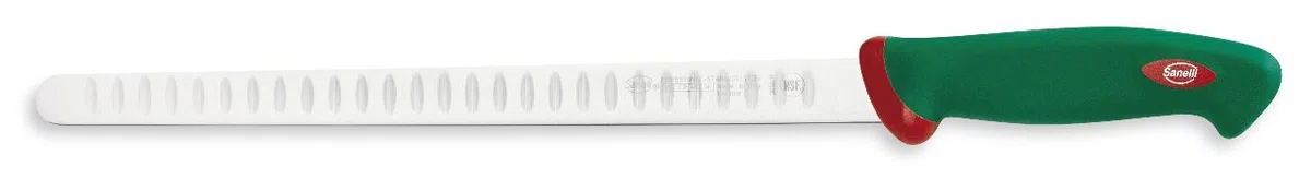 Sanelli Premana Professional Coltello Salmone Olivato, Acciaio Inossidabile, Verde/Rosso, 44.5 x 3 x 4 cm