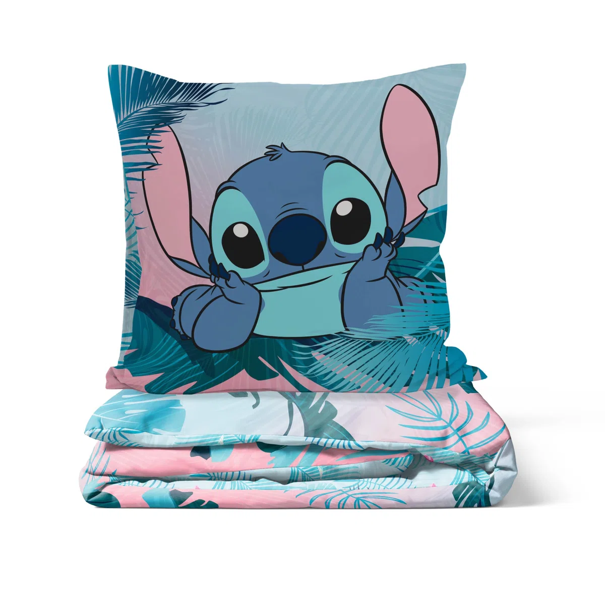 Completo Piumone Singolo 100% Cotone Disney Lilo & Stitch Floreale - Include una federa per cuscino 80 x 80