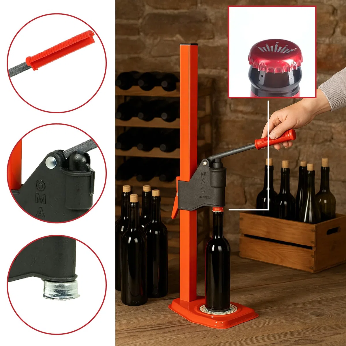 Crisalide® Tappatrice a Colonna a Leva – per Tappi a Corona Ø26 mm – Altezza Regolabile Manuale – Strumento per Imbottigliamento Birra, Vino e Bevande