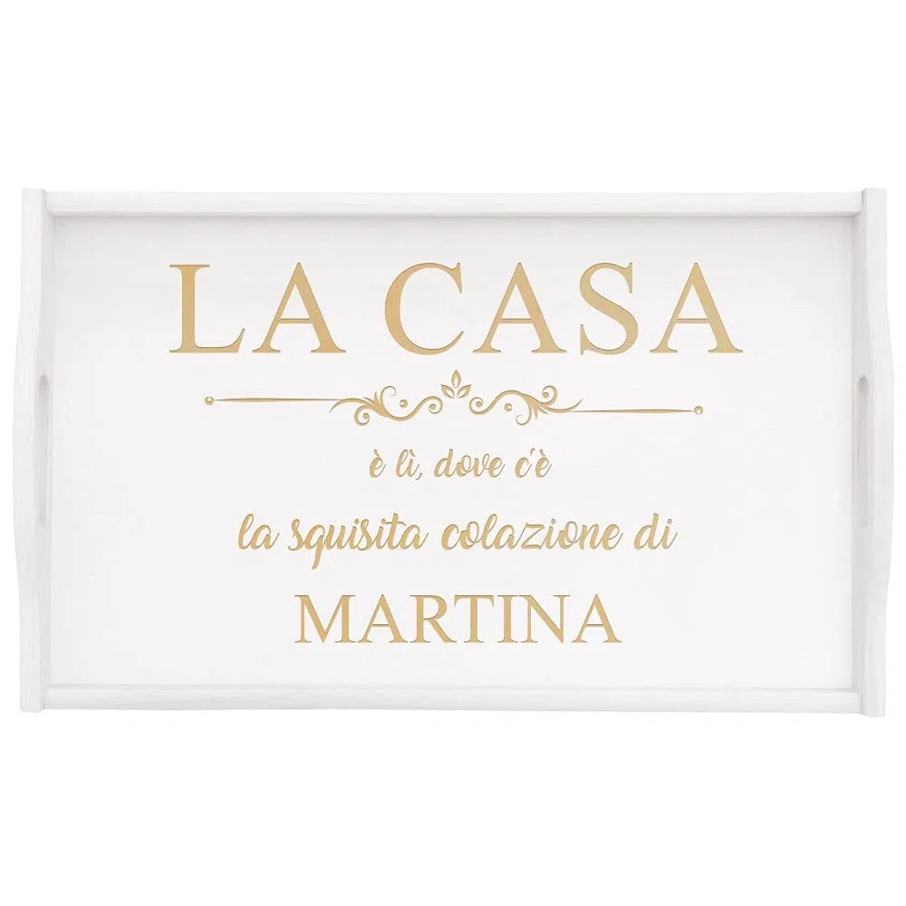 Maverton Vassoio da Colazione a Letto Personalizzato - Tavolino Pieghevole Bianco in Legno - Incisione Laser - Tavolo Multiuso 50 x 30 cm - regalo donna - Casa